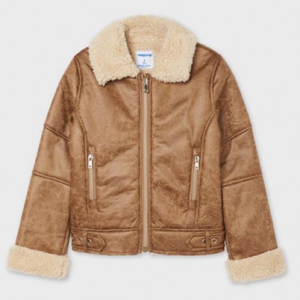 NWT MAYORAL Girl's Faux Shearling Jacket in Brown